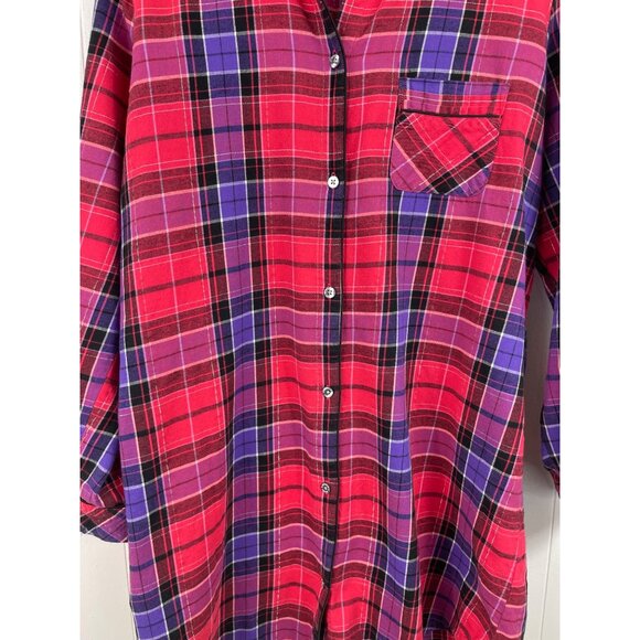 Victorias Secret Womens Plaid Button Down Flannel Shirt Dress Medium Red Purple - Picture 4 of 10